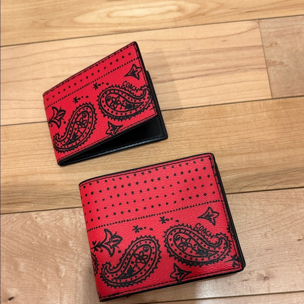Coach Red Bandana Print Leather Wallet and card case. Brand New